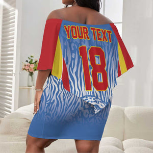 Custom DR Congo Football 2026 Off Shoulder Short Dress Leopard Power Fan Style
