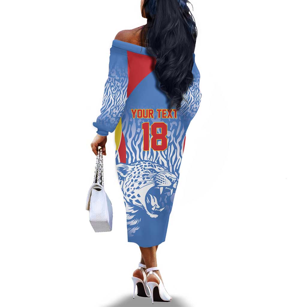 Custom DR Congo Football 2026 Off The Shoulder Long Sleeve Dress Leopard Power Fan Style