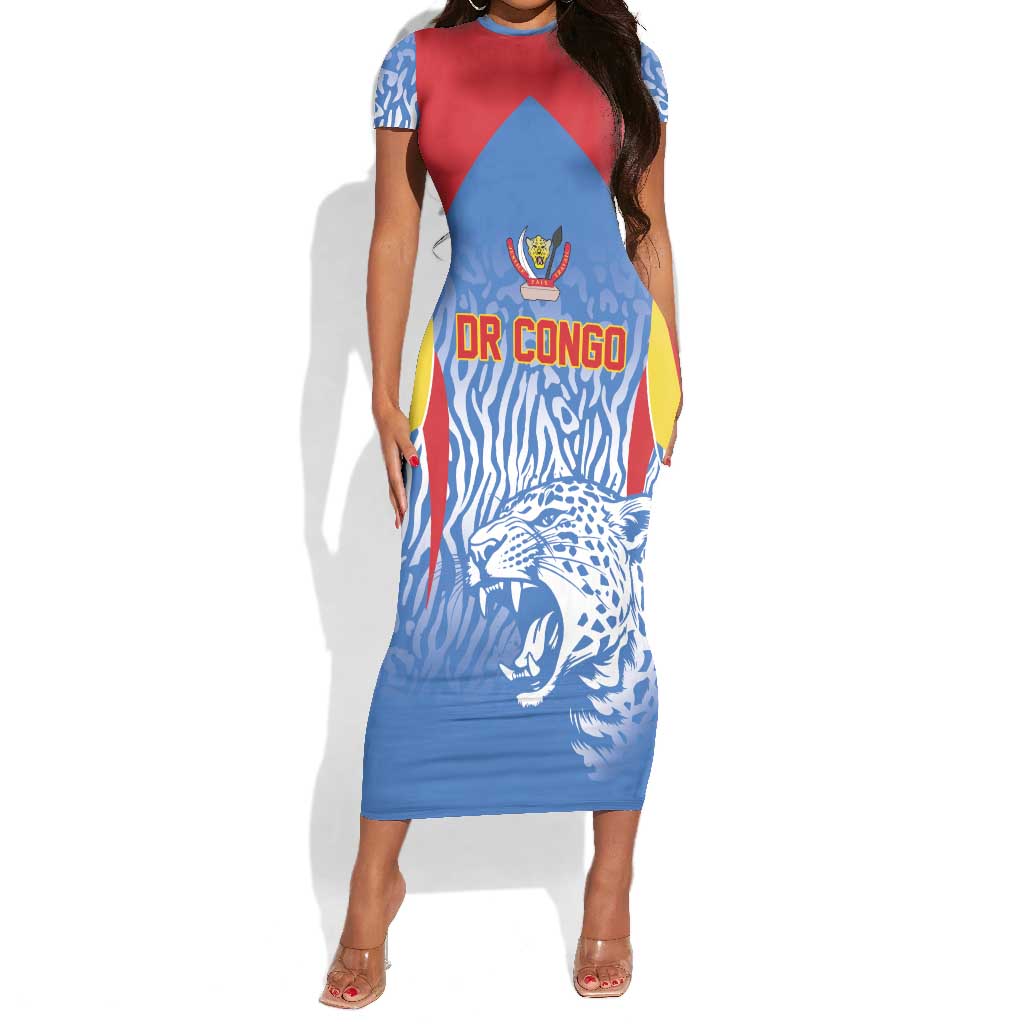 Custom DR Congo Football 2026 Short Sleeve Bodycon Dress Leopard Power Fan Style