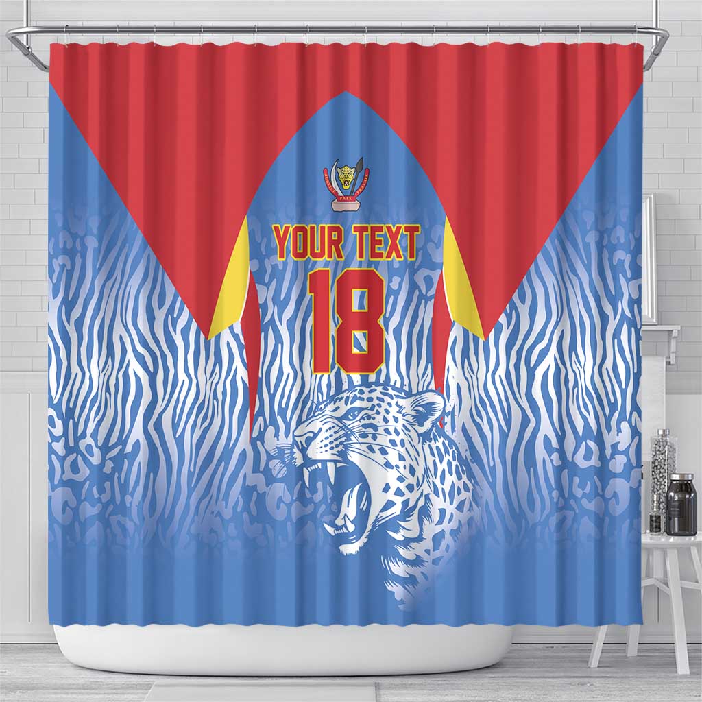 Custom DR Congo Football 2026 Shower Curtain Leopard Power Fan Style