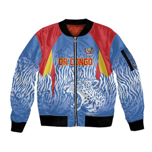 Custom DR Congo Football 2026 Sleeve Zip Bomber Jacket Leopard Power Fan Style
