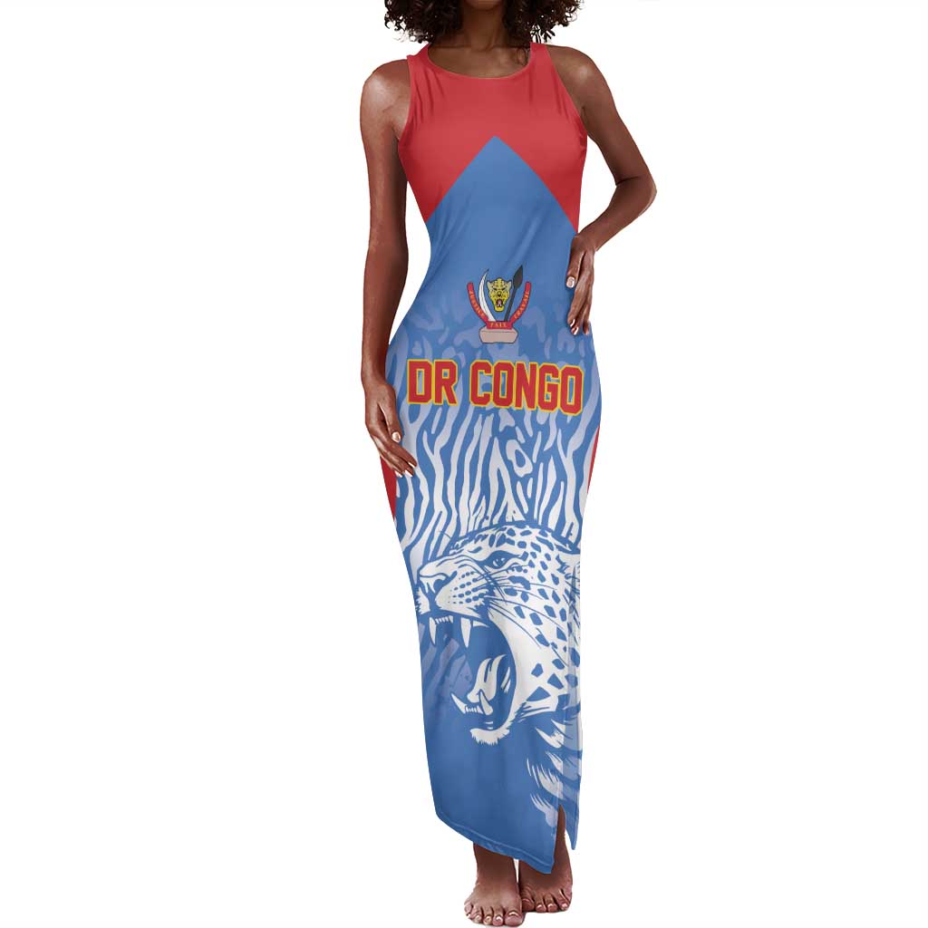 Custom DR Congo Football 2026 Tank Maxi Dress Leopard Power Fan Style