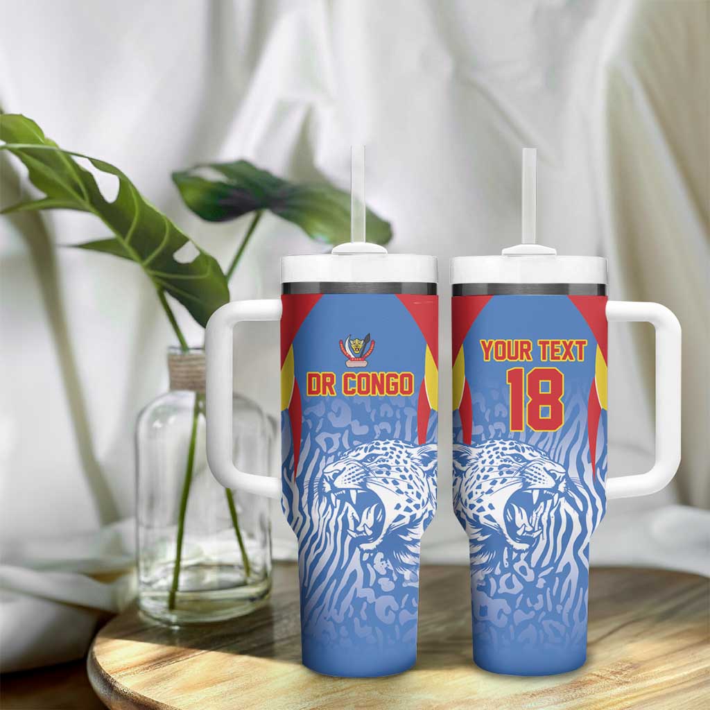 Custom DR Congo Football 2026 Tumbler With Handle Leopard Power Fan Style