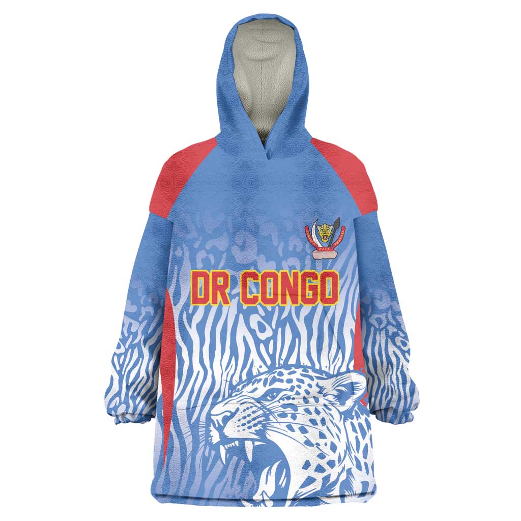 Custom DR Congo Football 2026 Wearable Blanket Hoodie Leopard Power Fan Style
