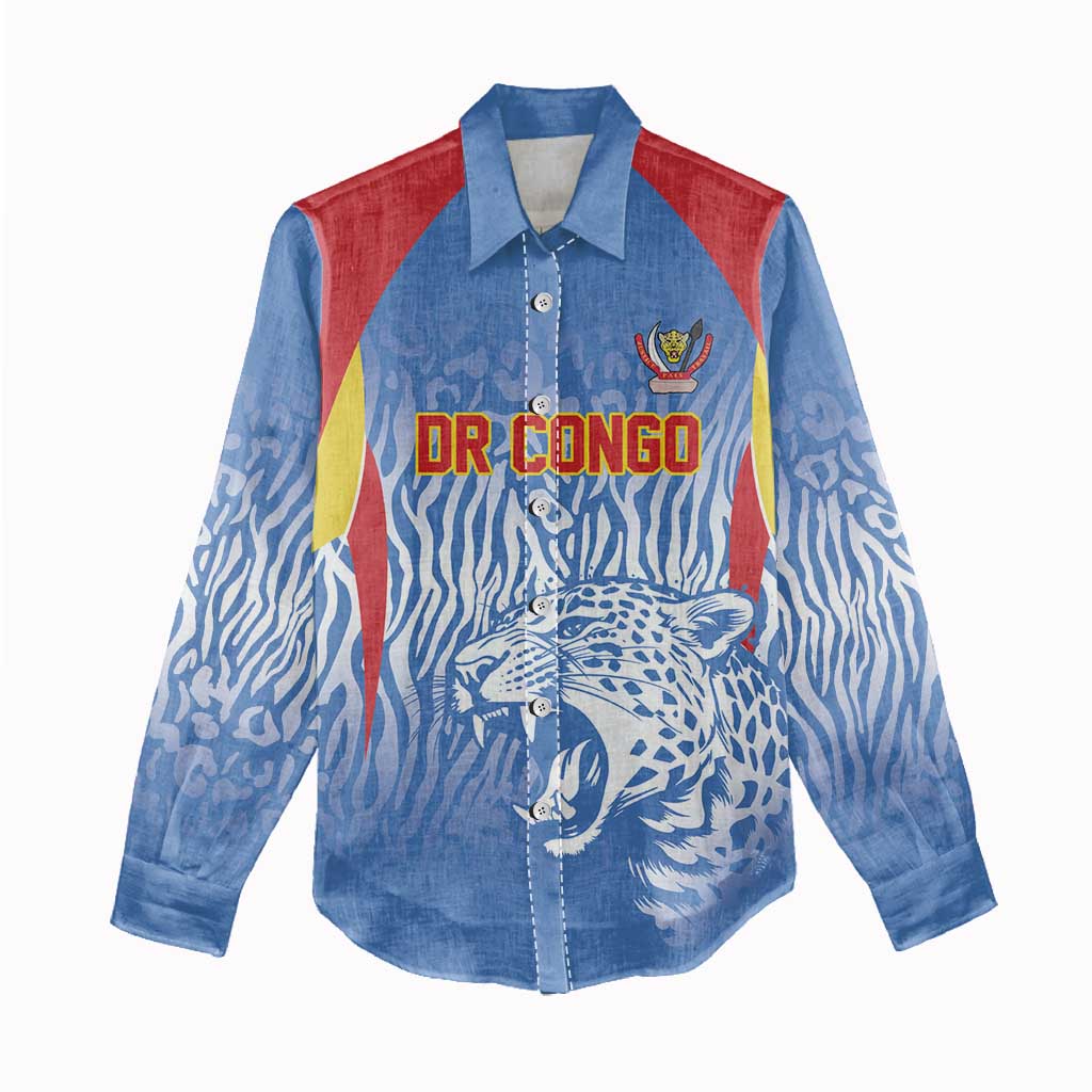Custom DR Congo Football 2026 Women Casual Shirt Leopard Power Fan Style