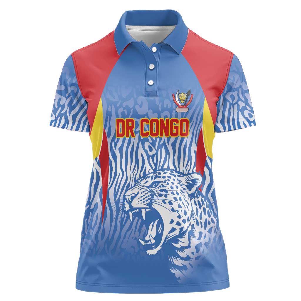 Custom DR Congo Football 2026 Women Polo Shirt Leopard Power Fan Style