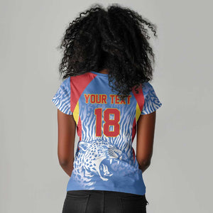 Custom DR Congo Football 2026 Women V-Neck T-Shirt Leopard Power Fan Style