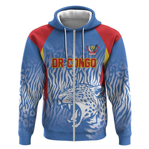 Custom DR Congo Football 2026 Zip Hoodie Leopard Power Fan Style