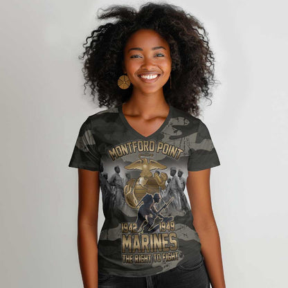 Montford Point Marines 1942-1949 Women V-Neck T-Shirt The Right to Fight Legacy Tribute
