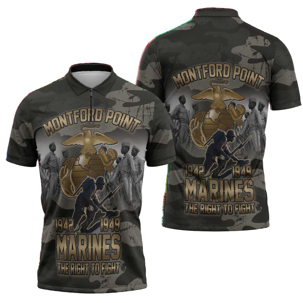 Montford Point Marines 1942-1949 Zipper Polo Shirt The Right to Fight Legacy Tribute
