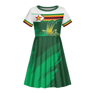 Zimbabwe Rugby Personalized Kid Short Sleeve Dress Charging Sables Spirit
