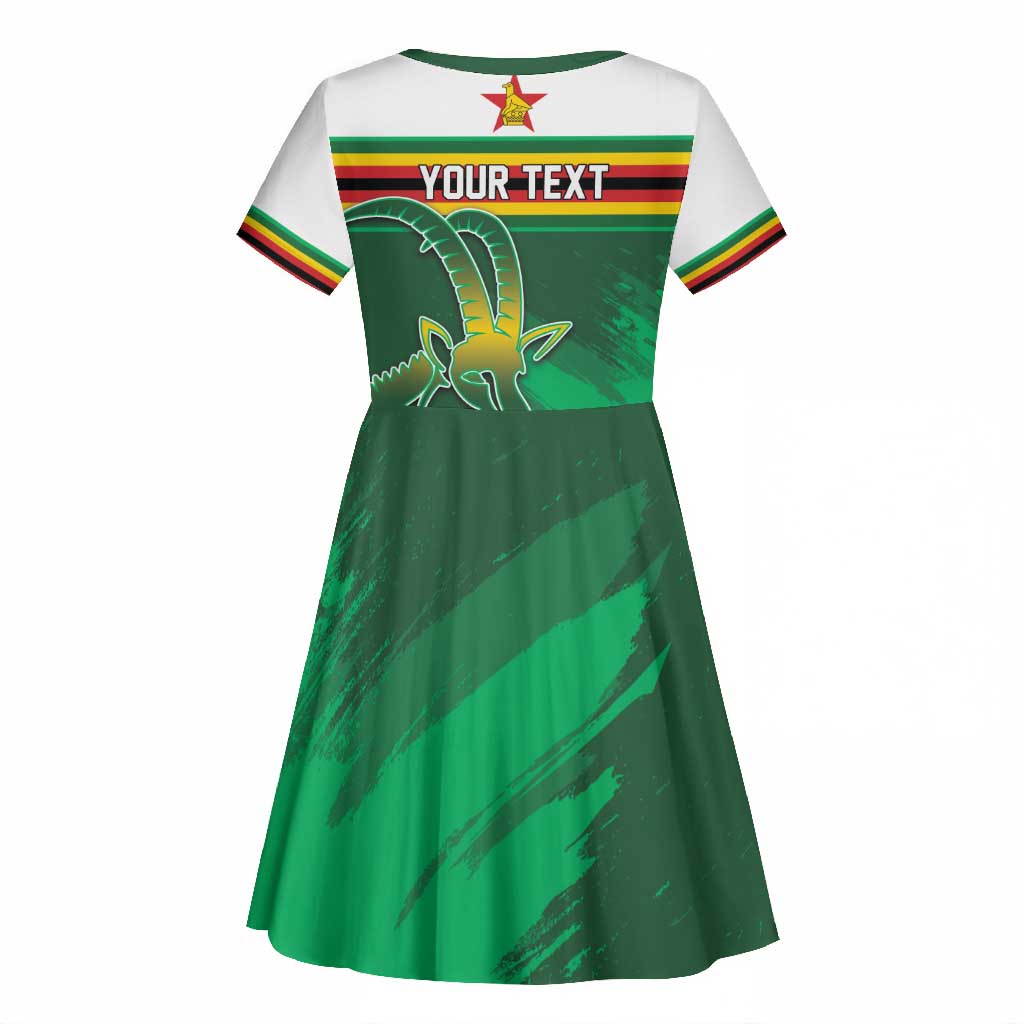 Zimbabwe Rugby Personalized Kid Short Sleeve Dress Charging Sables Spirit