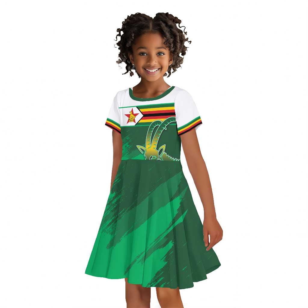 Zimbabwe Rugby Personalized Kid Short Sleeve Dress Charging Sables Spirit