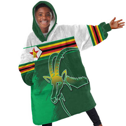 Zimbabwe Rugby Personalized Kid Wearable Blanket Hoodie Charging Sables Spirit