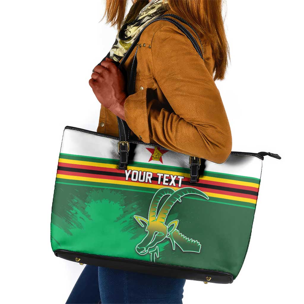 Zimbabwe Rugby Personalized Leather Tote Bag Charging Sables Spirit