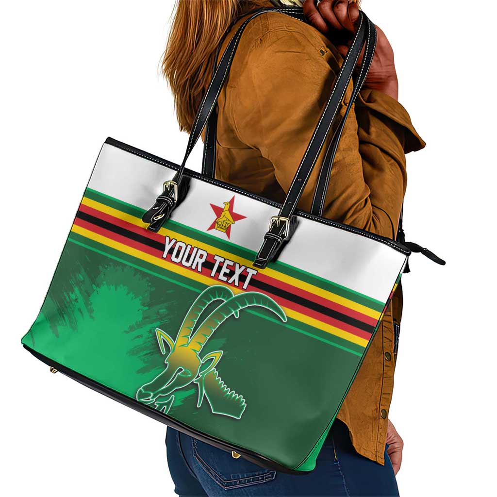 Zimbabwe Rugby Personalized Leather Tote Bag Charging Sables Spirit