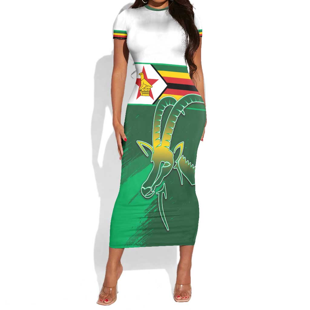 Zimbabwe Rugby Personalized Short Sleeve Bodycon Dress Charging Sables Spirit