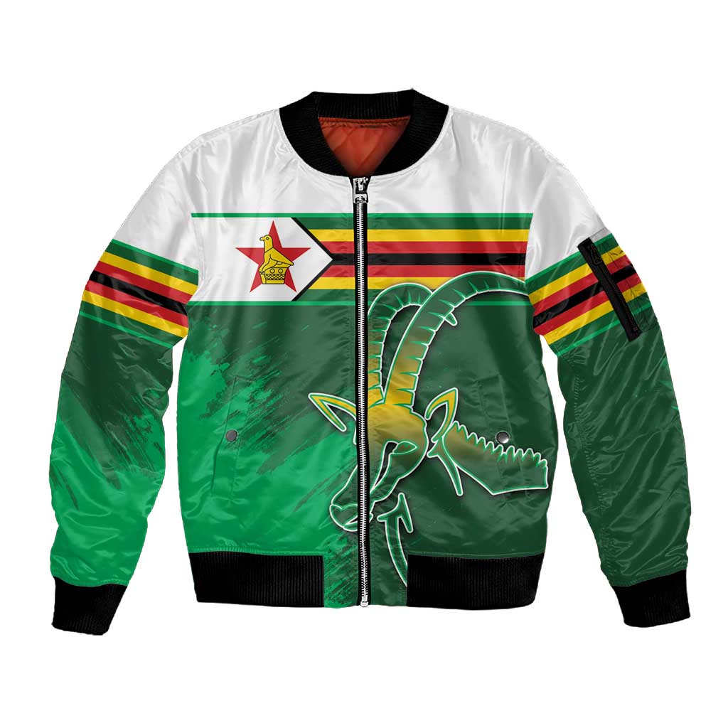 Zimbabwe Rugby Personalized Sleeve Zip Bomber Jacket Charging Sables Spirit