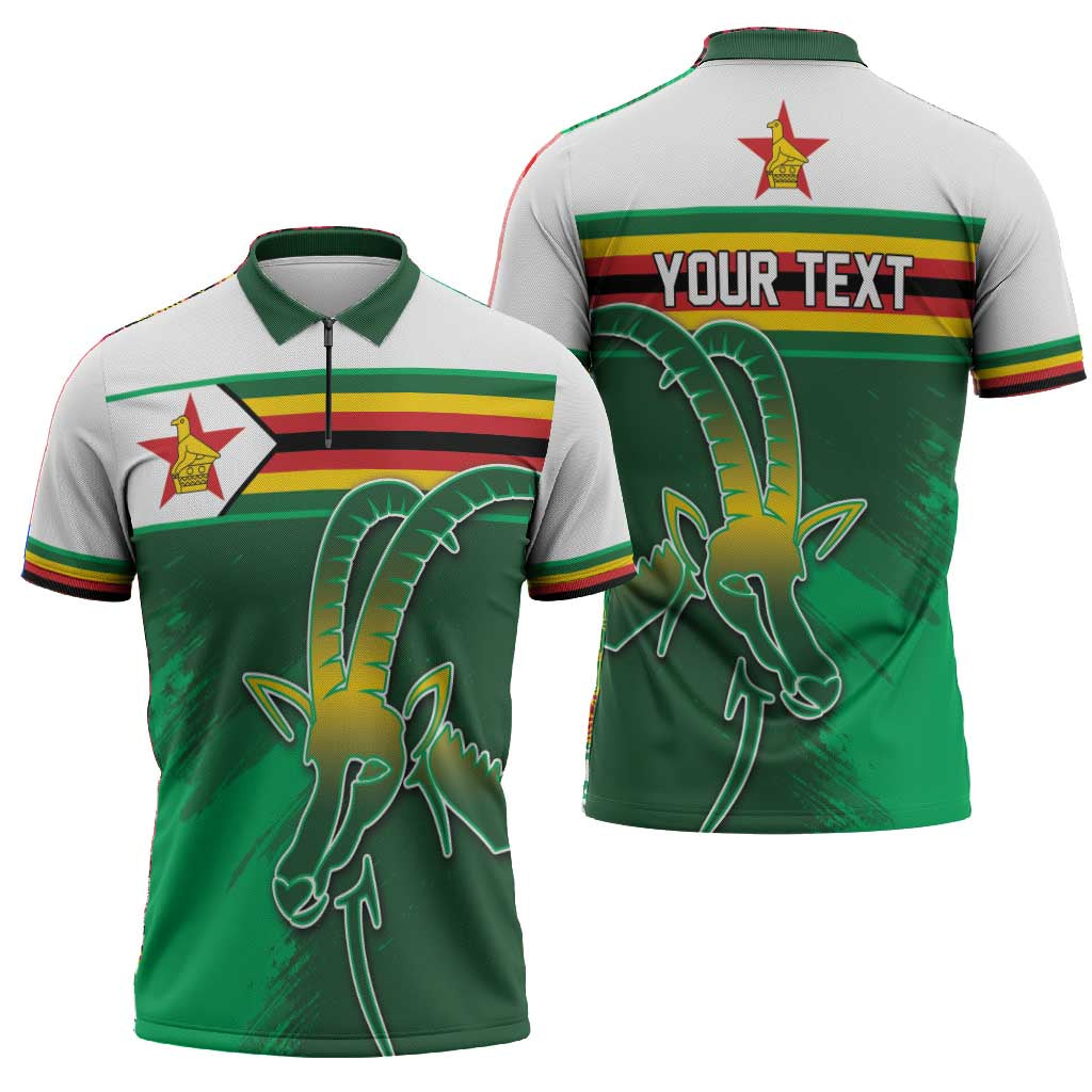 Zimbabwe Rugby Personalized Zipper Polo Shirt Charging Sables Spirit