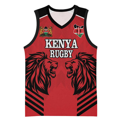 Custom Afro Kenya Rugby Basketball Jersey African Lion Head - African Pride