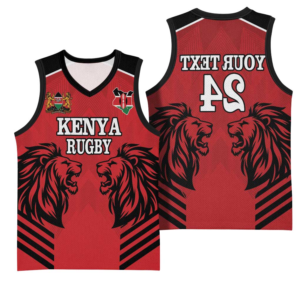 Custom Afro Kenya Rugby Basketball Jersey African Lion Head - African Pride