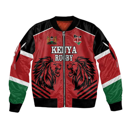 Custom Afro Kenya Rugby Bomber Jacket African Lion Head