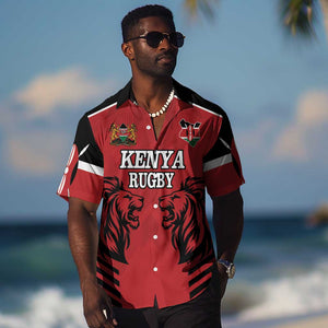 Custom Afro Kenya Rugby Hawaiian Shirt African Lion Head