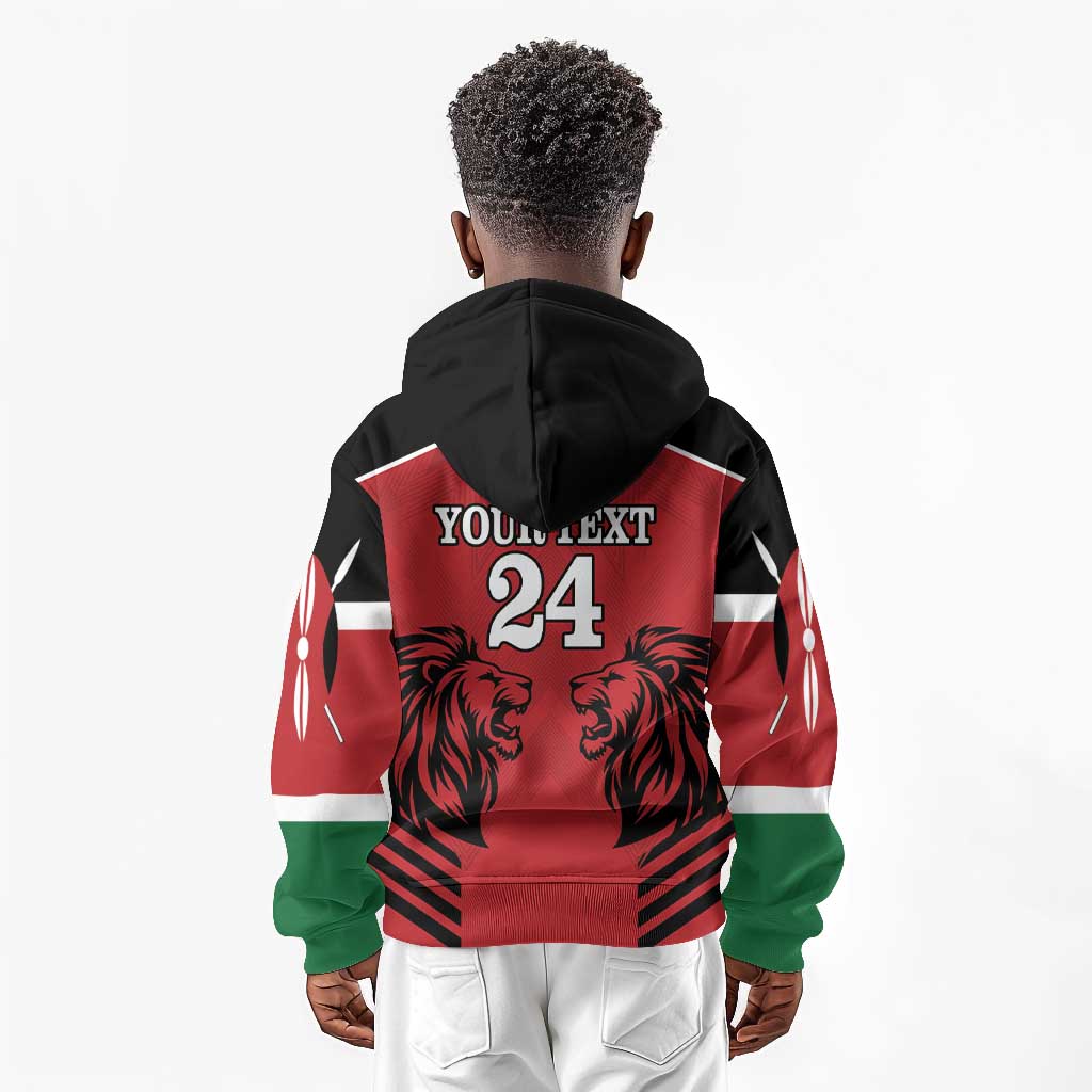 Custom Afro Kenya Rugby Kid Hoodie African Lion Head