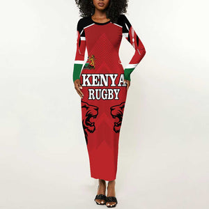 Custom Afro Kenya Rugby Long Sleeve Bodycon Dress African Lion Head LT18