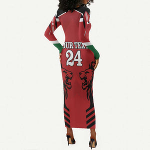 Custom Afro Kenya Rugby Long Sleeve Bodycon Dress African Lion Head LT18