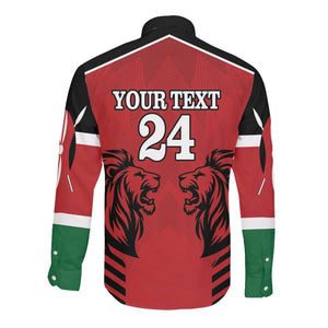Custom Afro Kenya Rugby Long Sleeve Button Shirt African Lion Head