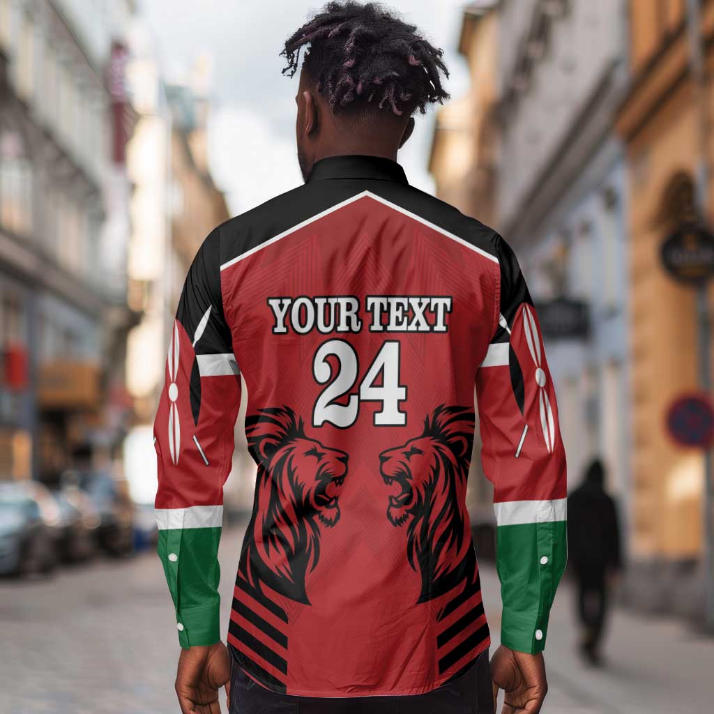 Custom Afro Kenya Rugby Long Sleeve Button Shirt African Lion Head