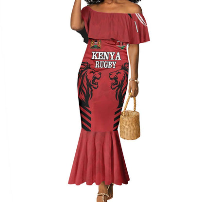 Custom Afro Kenya Rugby Mermaid Dress African Lion Head