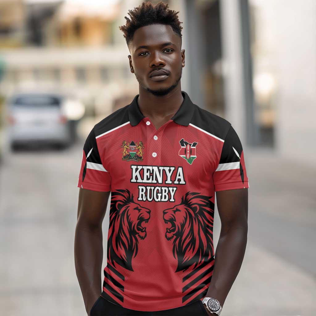 Custom Afro Kenya Rugby Polo Shirt African Lion Head