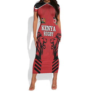 Custom Afro Kenya Rugby Short Sleeve Bodycon Dress African Lion Head LT18
