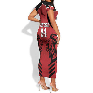Custom Afro Kenya Rugby Short Sleeve Bodycon Dress African Lion Head LT18