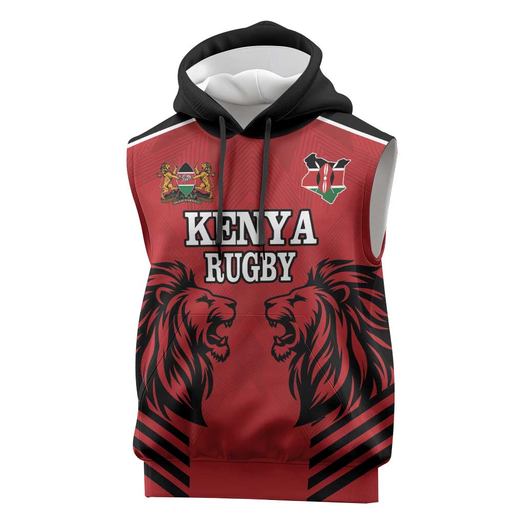 Custom Afro Kenya Rugby Sleeveless Hoodie African Lion Head - African Pride