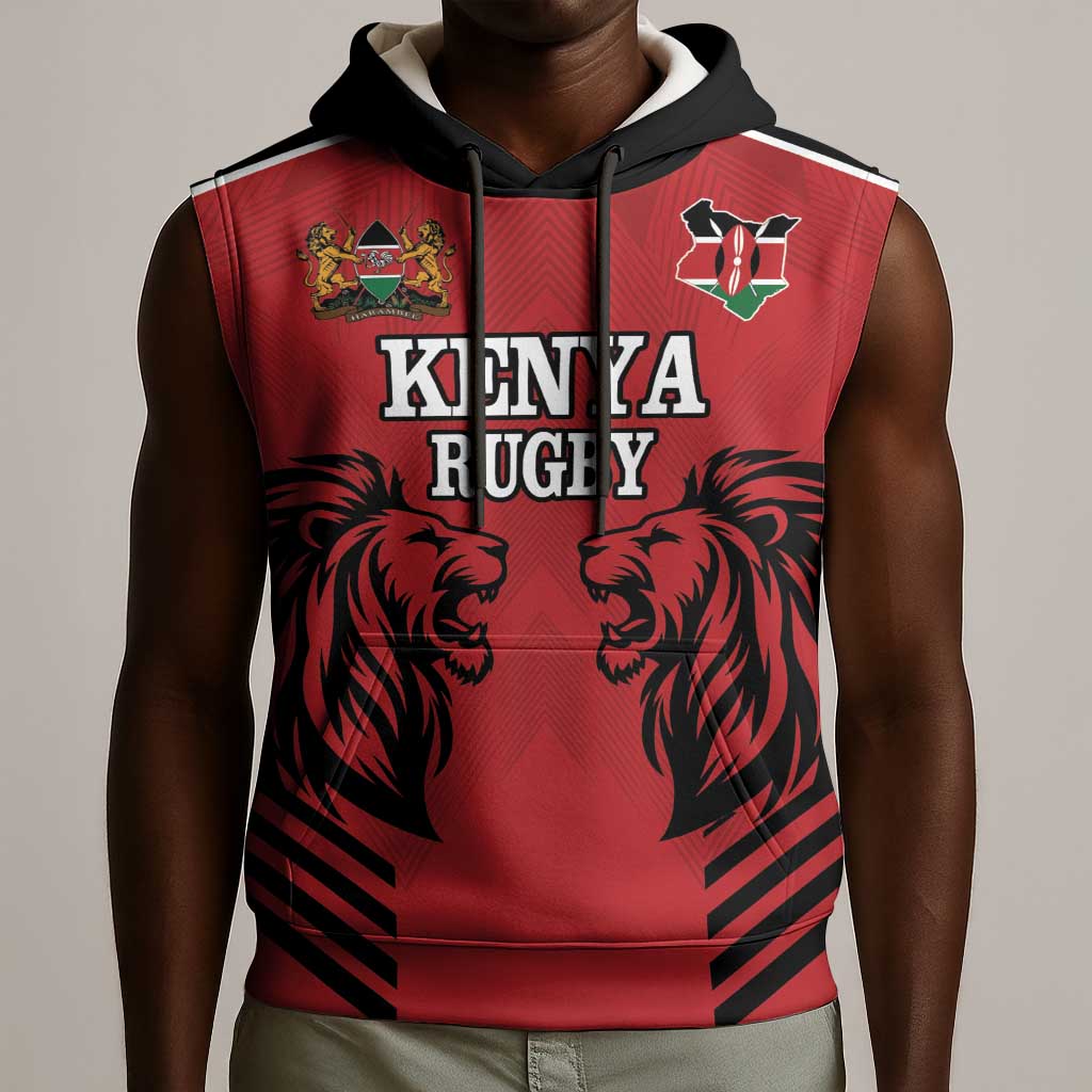 Custom Afro Kenya Rugby Sleeveless Hoodie African Lion Head - African Pride