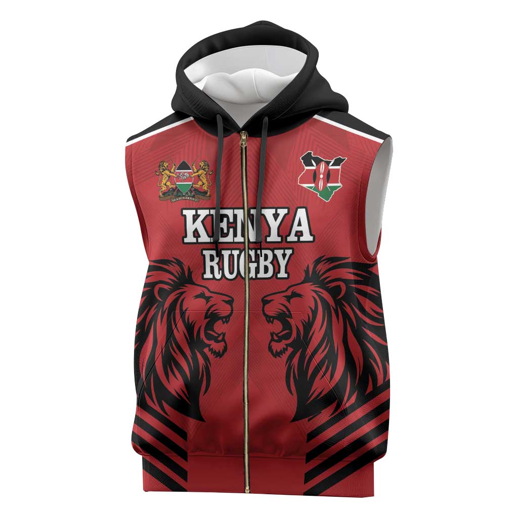 Custom Afro Kenya Rugby Sleeveless Zip Hoodie African Lion Head - African Pride