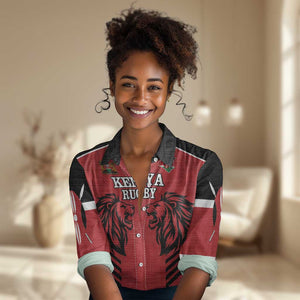 Custom Afro Kenya Rugby Women Casual Shirt African Lion Head LT18