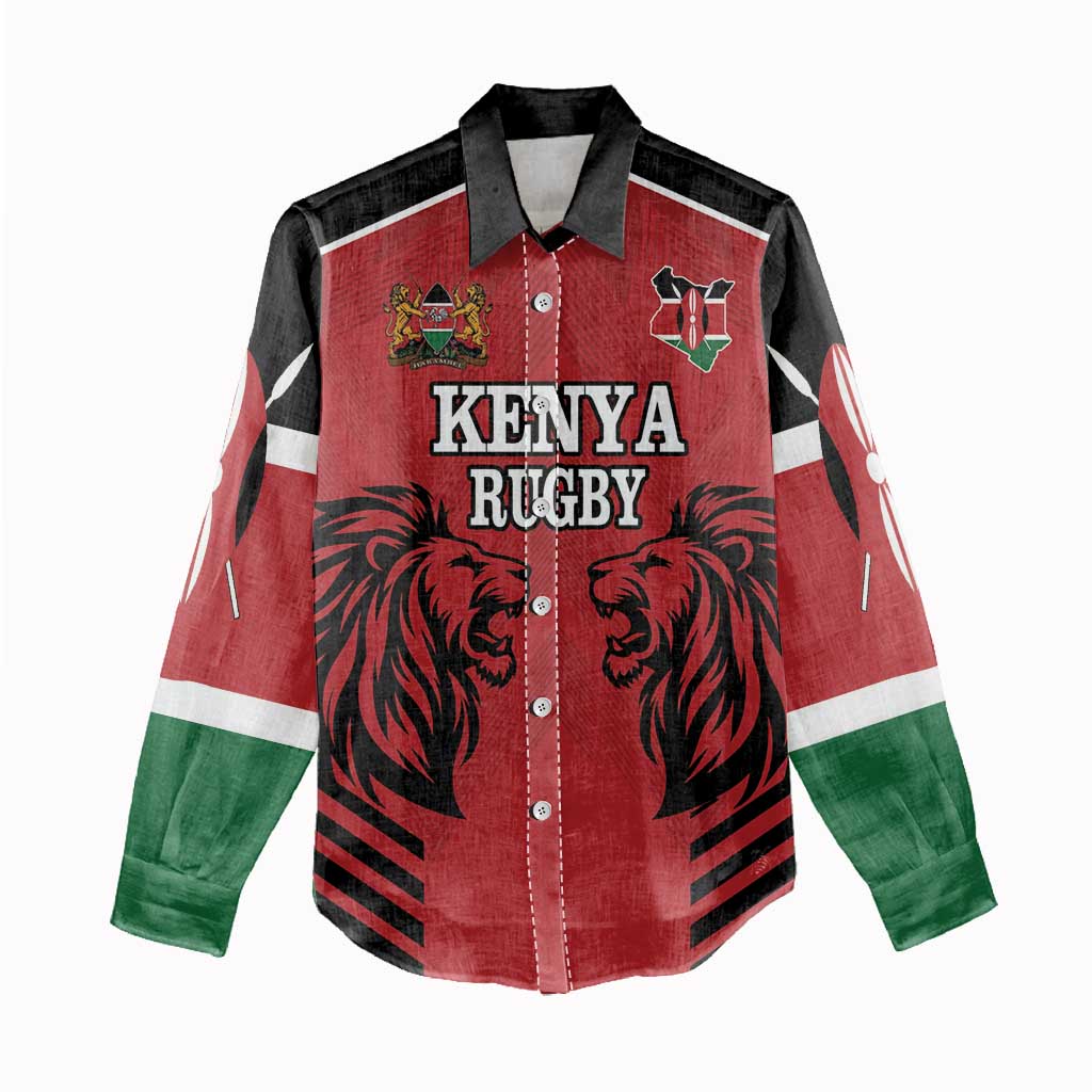 Custom Afro Kenya Rugby Women Casual Shirt African Lion Head LT18