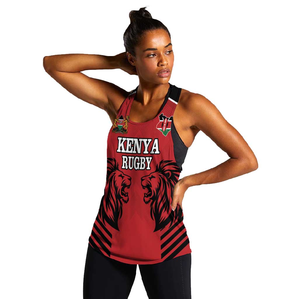 Custom Afro Kenya Rugby Women Racerback Tank African Lion Head