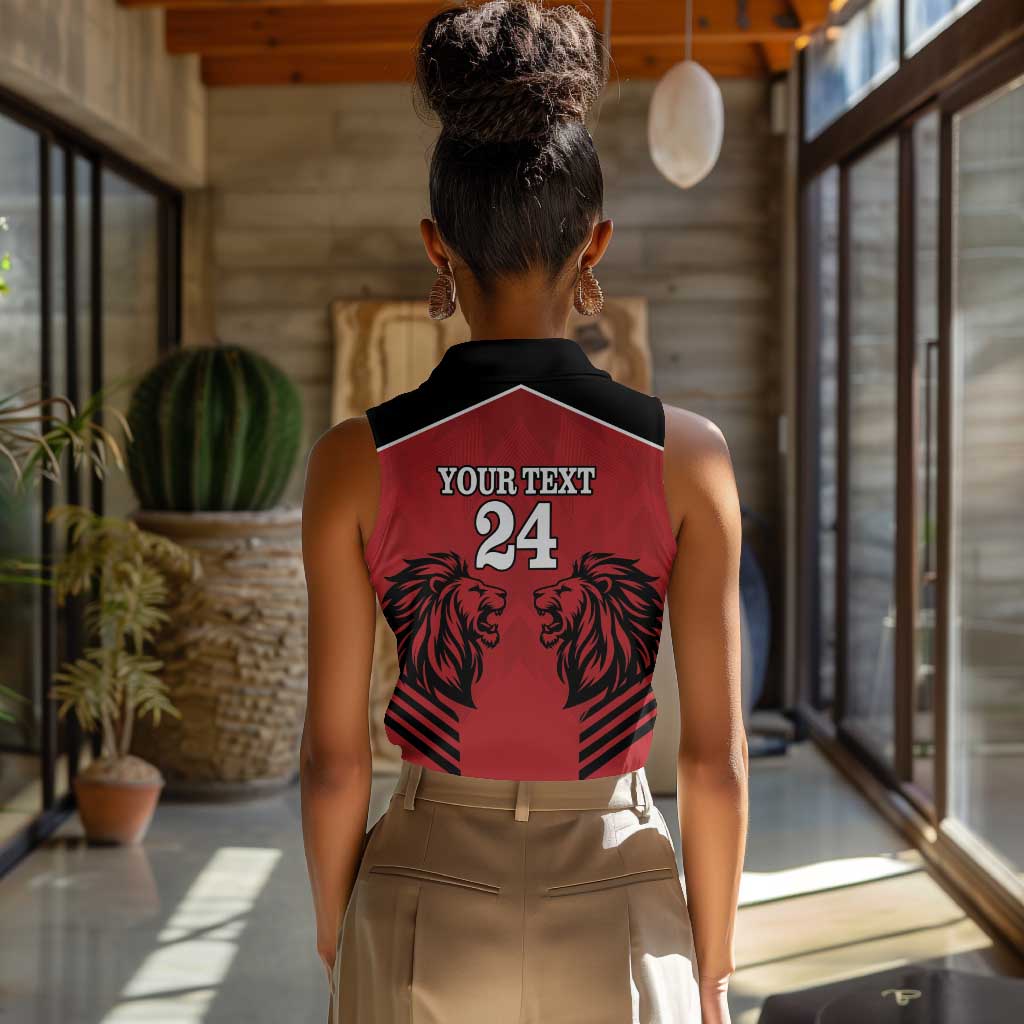 Custom Afro Kenya Rugby Women Sleeveless Polo Shirt African Lion Head