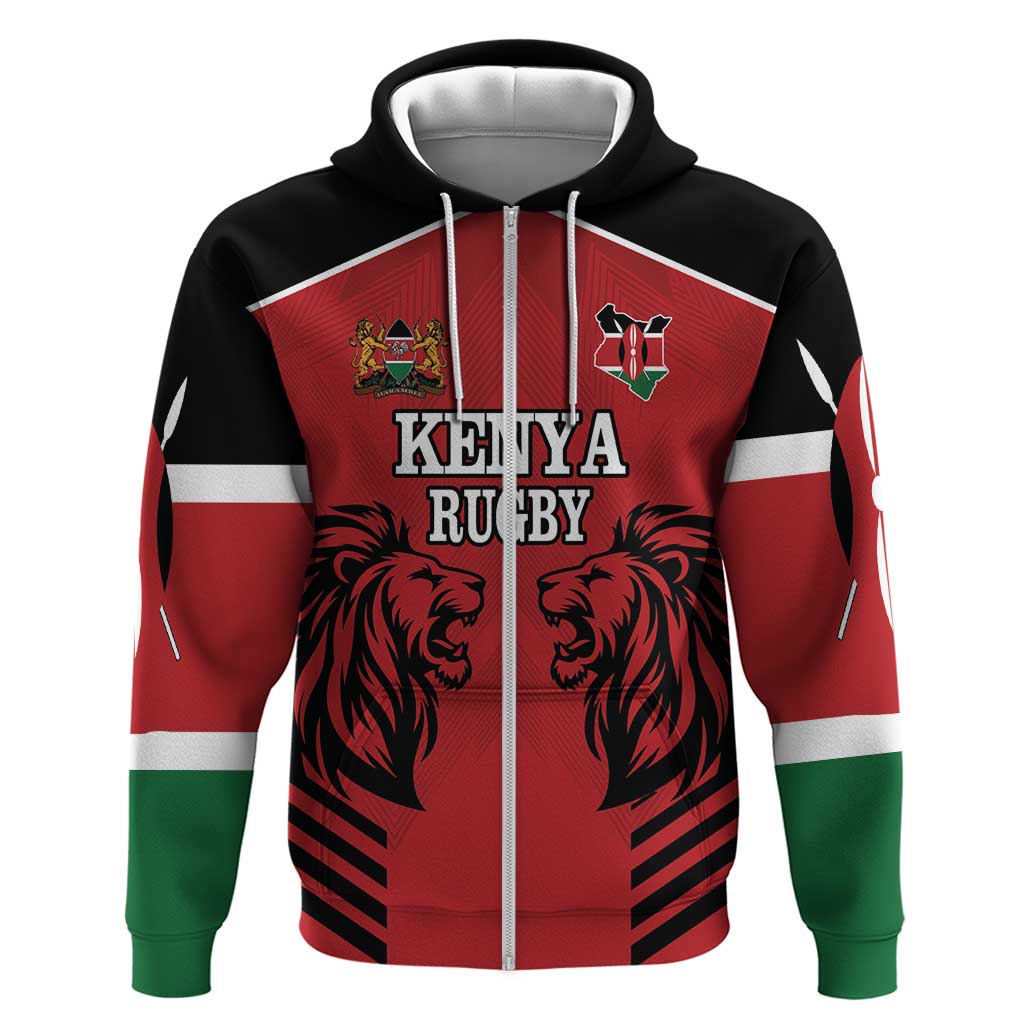 Custom Afro Kenya Rugby Zip Hoodie African Lion Head