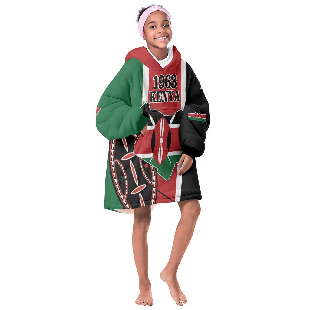 Personalized Jamhuri Day Kid Wearable Blanket Hoodie Kenya Map With African Shield