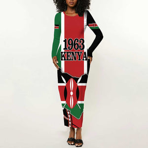 Personalized Jamhuri Day Long Sleeve Bodycon Dress Kenya Map With African Shield LT18