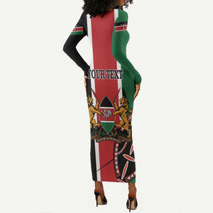 Personalized Jamhuri Day Long Sleeve Bodycon Dress Kenya Map With African Shield LT18