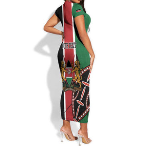 Personalized Jamhuri Day Short Sleeve Bodycon Dress Kenya Map With African Shield LT18