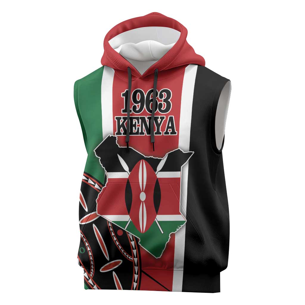 Personalized Jamhuri Day Sleeveless Hoodie Kenya Map With African Shield - African Pride