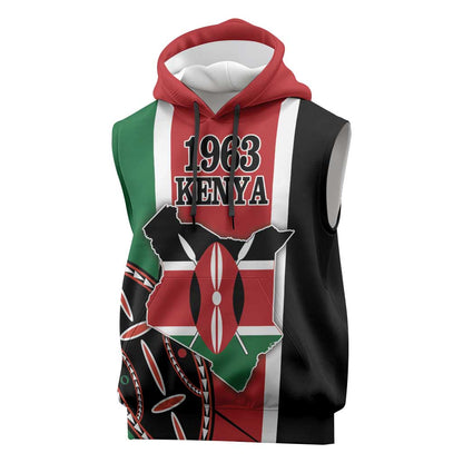 Personalized Jamhuri Day Sleeveless Hoodie Kenya Map With African Shield - African Pride